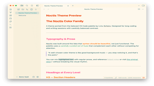 Noctis Family Obsidian theme screenshot