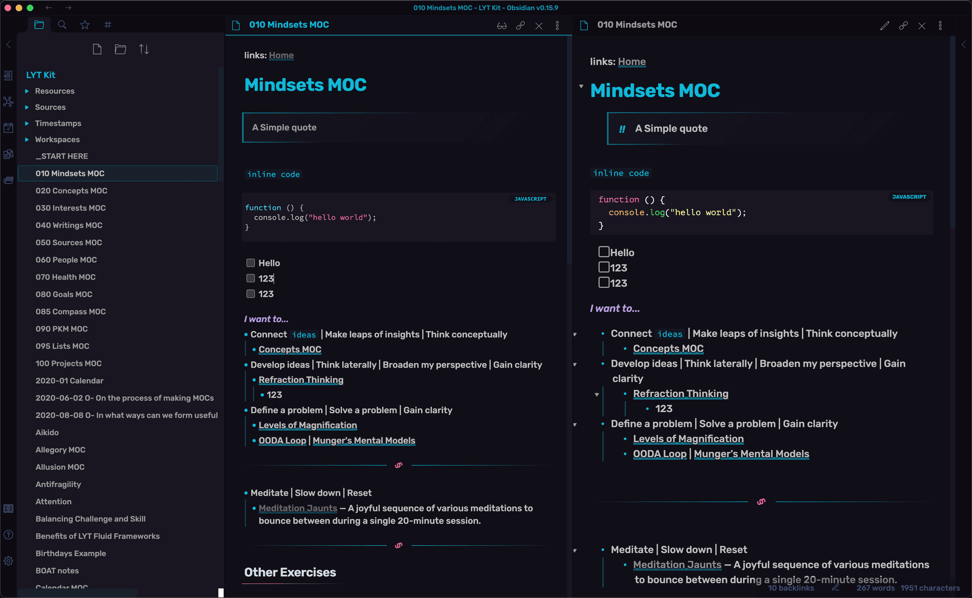 Obsidianite Obsidian theme screenshot