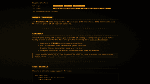 Amber Cathode Obsidian theme screenshot