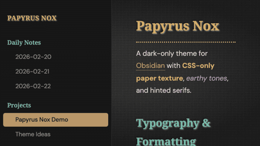 Papyrus Nox Obsidian theme screenshot