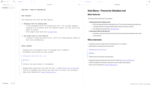 Kiwi Mono Obsidian theme screenshot