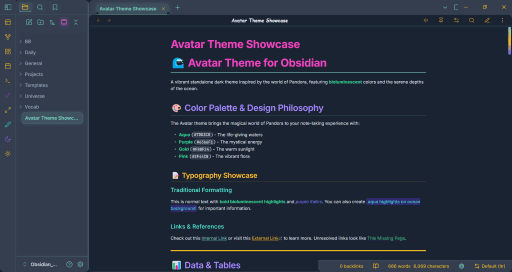 Avatar Obsidian theme screenshot
