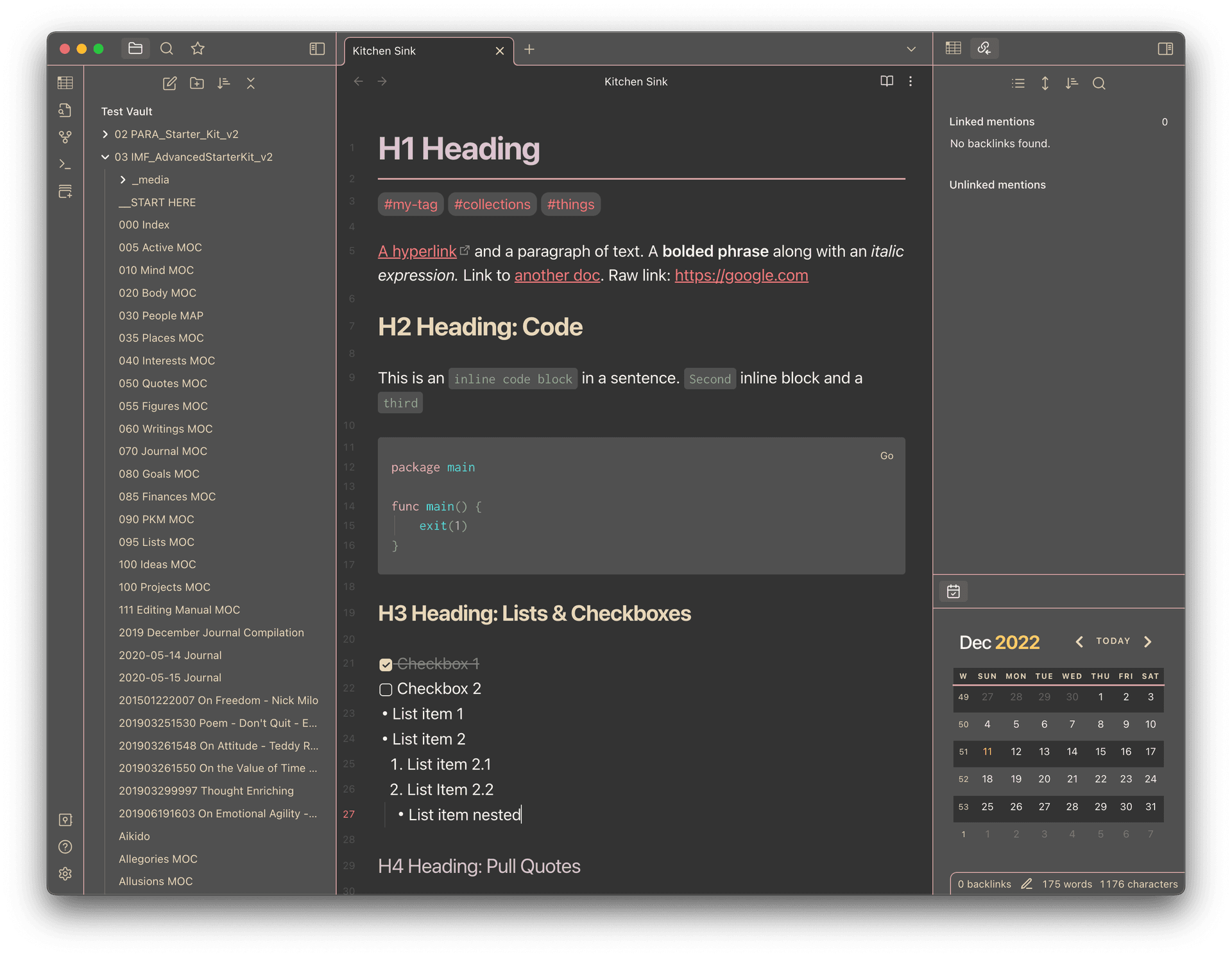 Zenburn Obsidian theme screenshot
