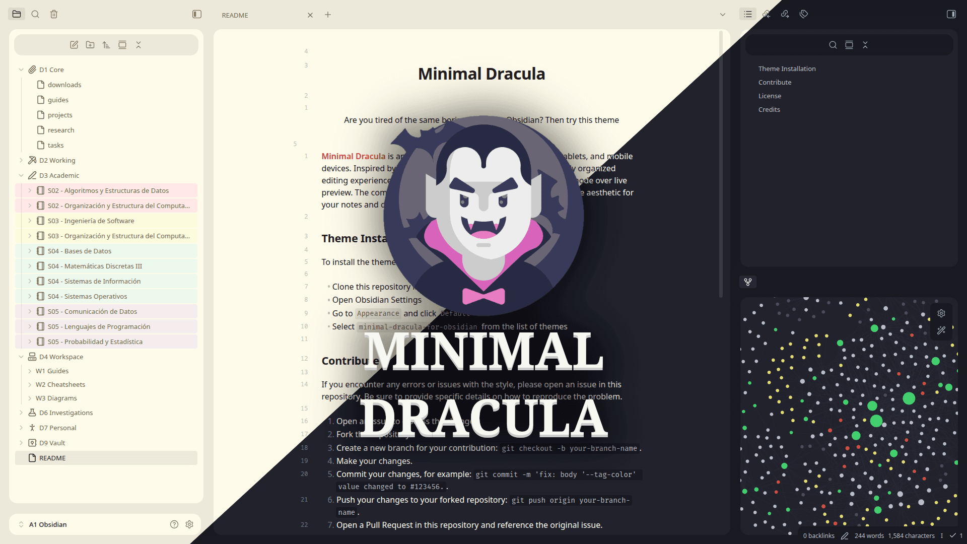 Minimal Dracula Obsidian theme screenshot