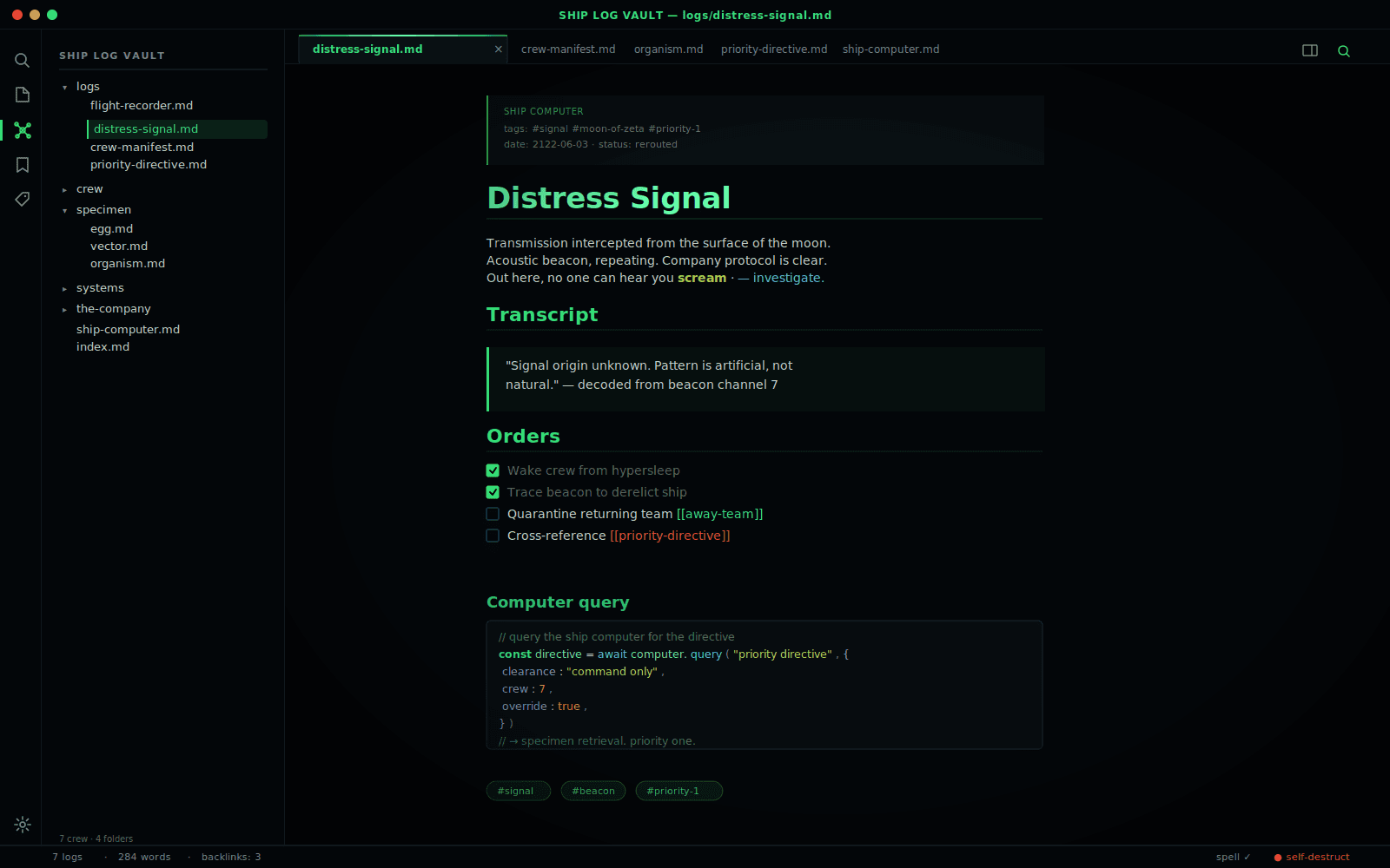 Alien Obsidian theme screenshot