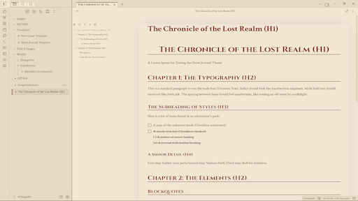 Quest Journal Obsidian theme screenshot