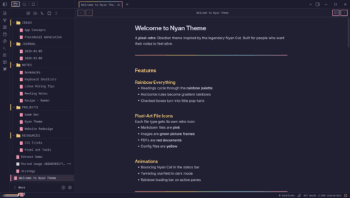 Nyan Obsidian theme screenshot