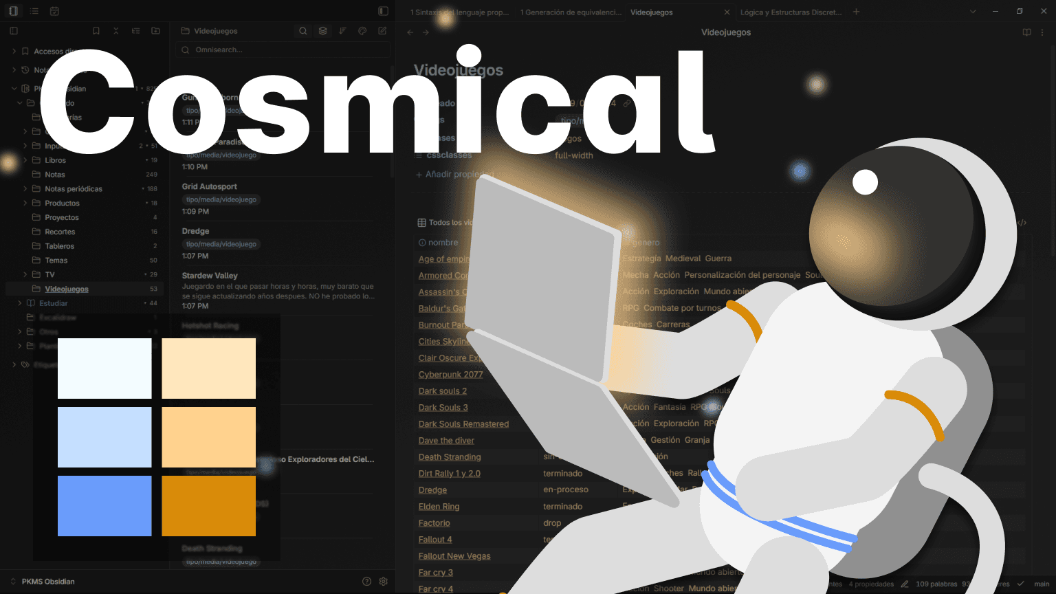 Cosmical Obsidian theme screenshot