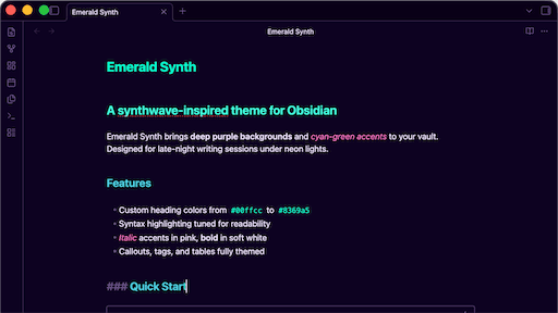 Emerald Synth Obsidian theme screenshot