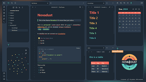 Novadust Obsidian theme screenshot