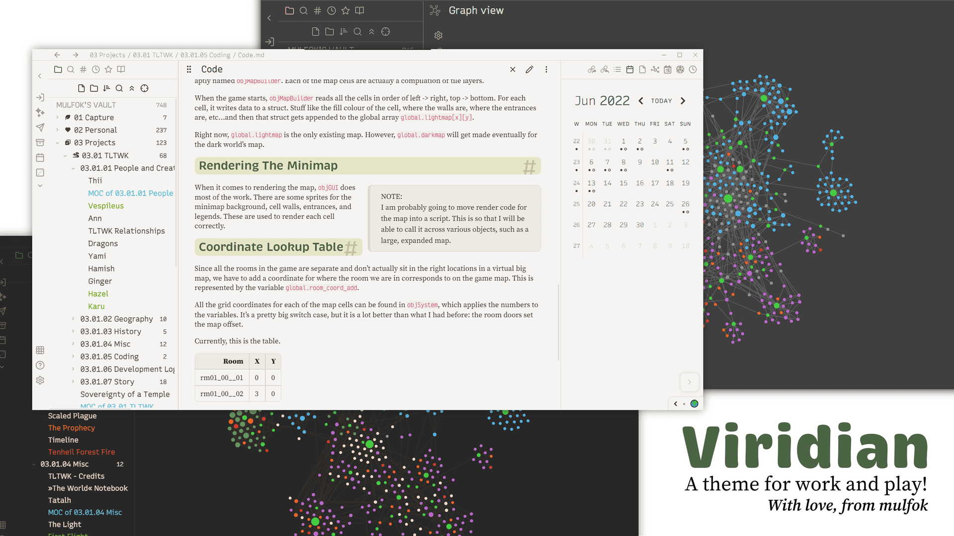 Viridian Obsidian theme screenshot