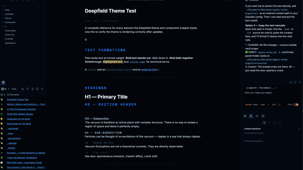 Deepfield Obsidian theme screenshot