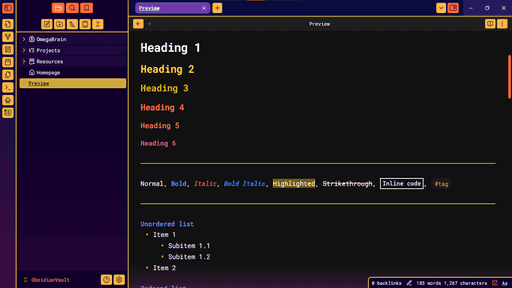 Omega Obsidian theme screenshot
