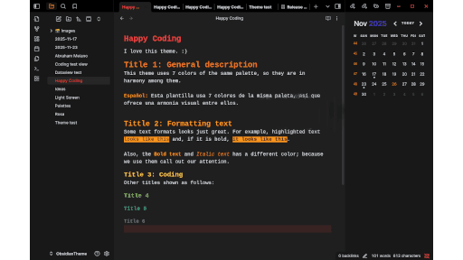 Happy Coding Obsidian theme screenshot