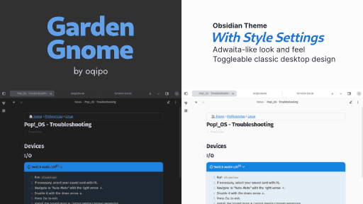 Garden Gnome (Adwaita, GTK) Obsidian theme screenshot