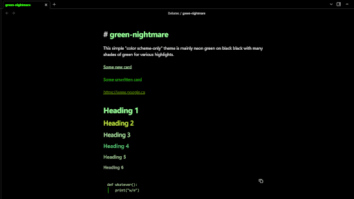 Green Nightmare Obsidian theme screenshot