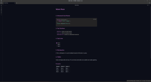 Velvet-Moon Obsidian theme screenshot