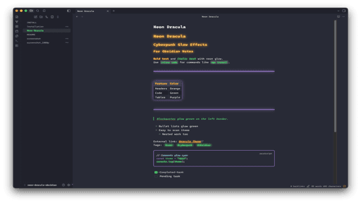 Neon Dracula Obsidian theme screenshot