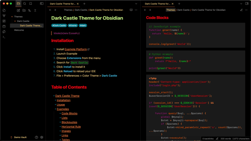 Dark Castle Obsidian theme screenshot