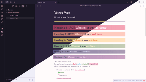 Vesnea Vibe Obsidian theme screenshot
