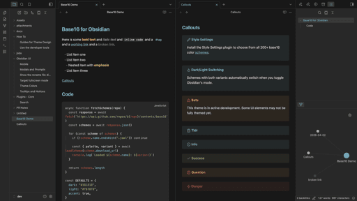 Base16 Obsidian theme screenshot
