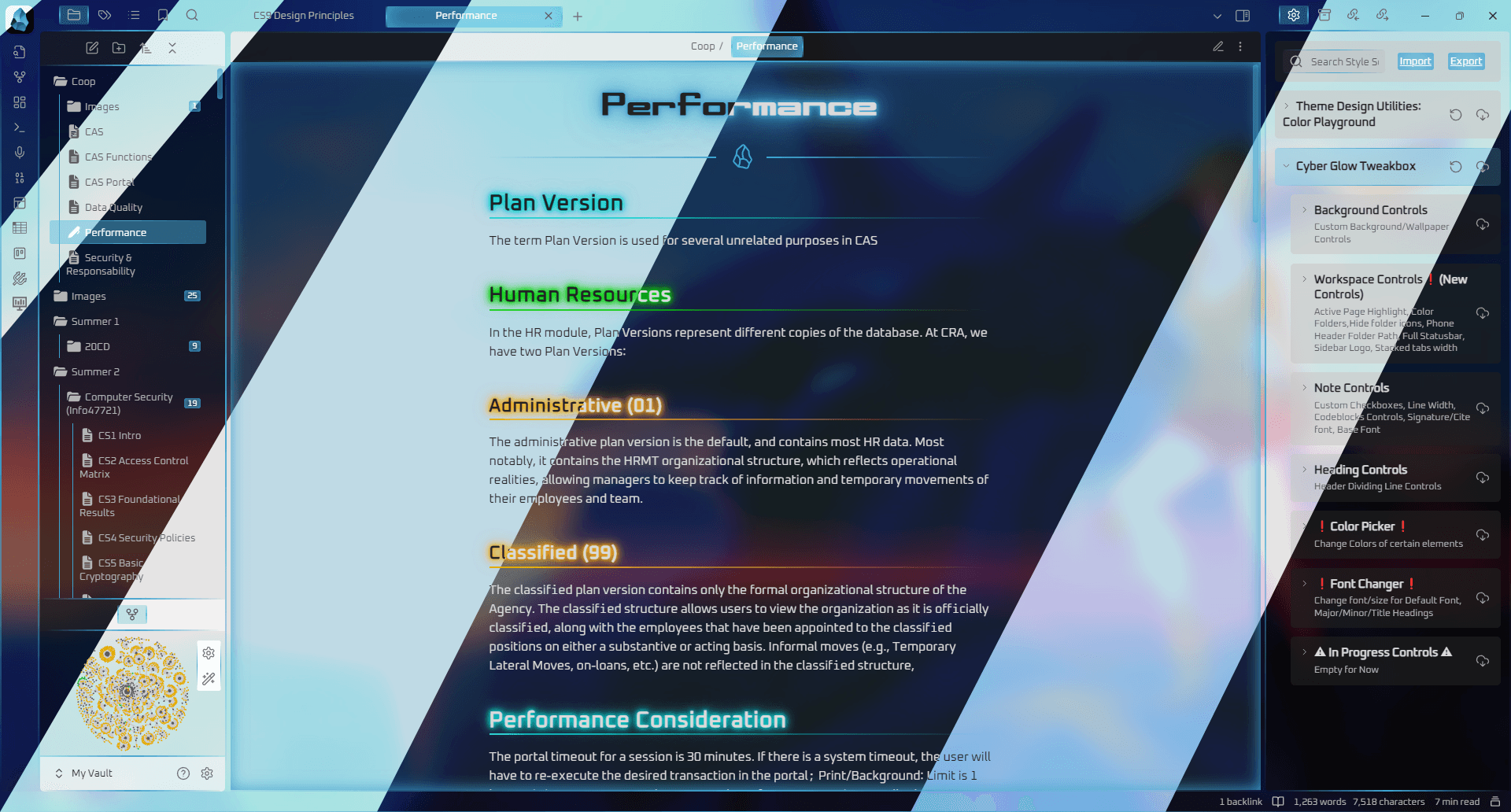 Cyber Glow Obsidian theme screenshot