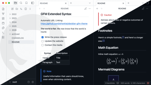 GitHub Flavored Markdown Obsidian theme screenshot