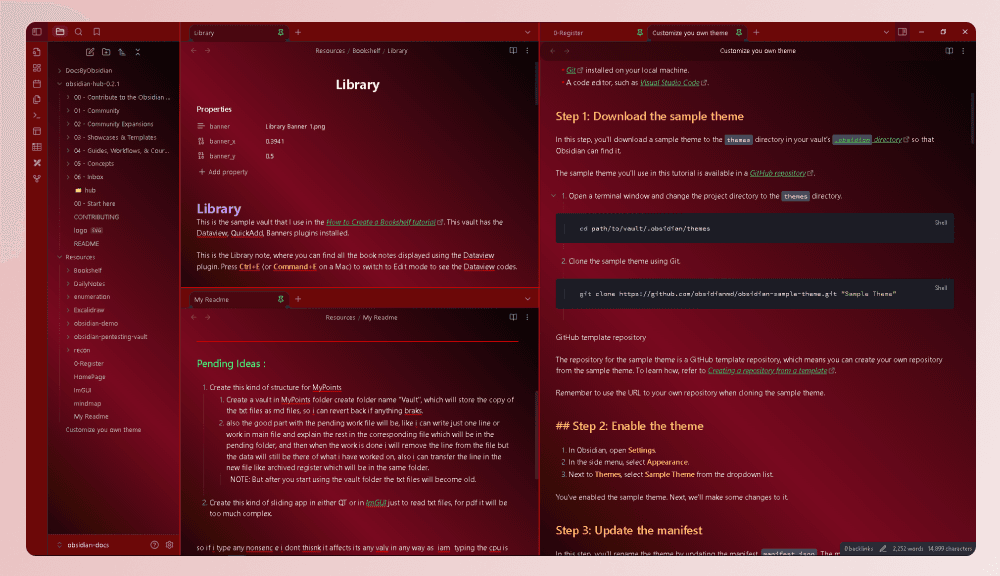 Rose Red Obsidian theme screenshot