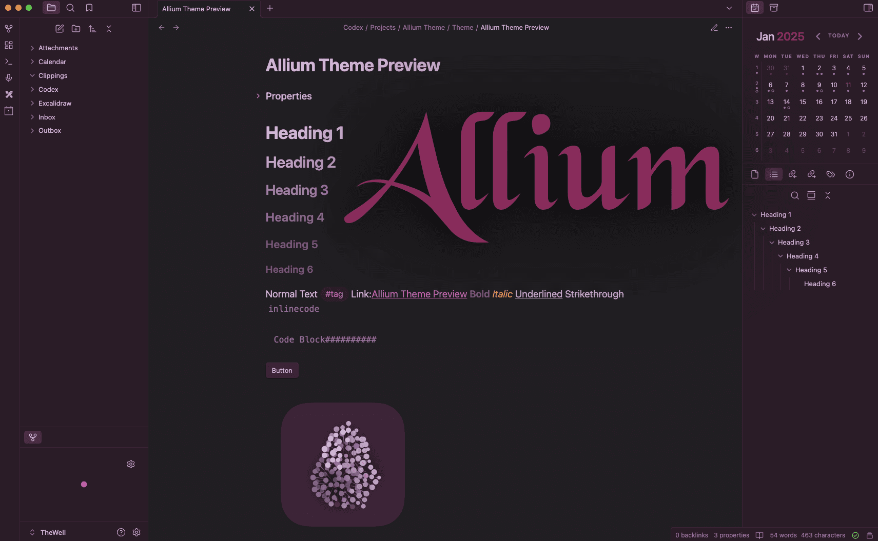 Allium Obsidian theme screenshot