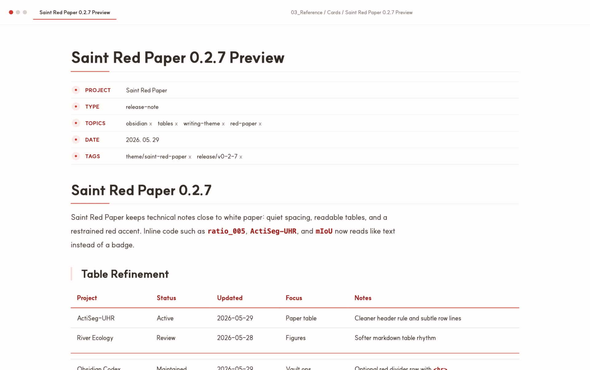 Saint Red Paper Obsidian theme screenshot
